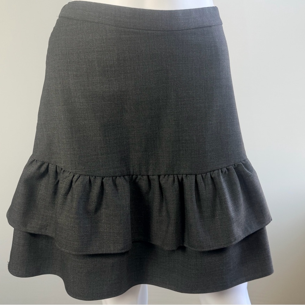 J.Crew Charcoal Gray A-line Ruffle Hem Skirt Wool Blend Elastic Waist Size 10